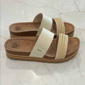 Reef Women's Cream and Brown Slide Sandals Women's size 9